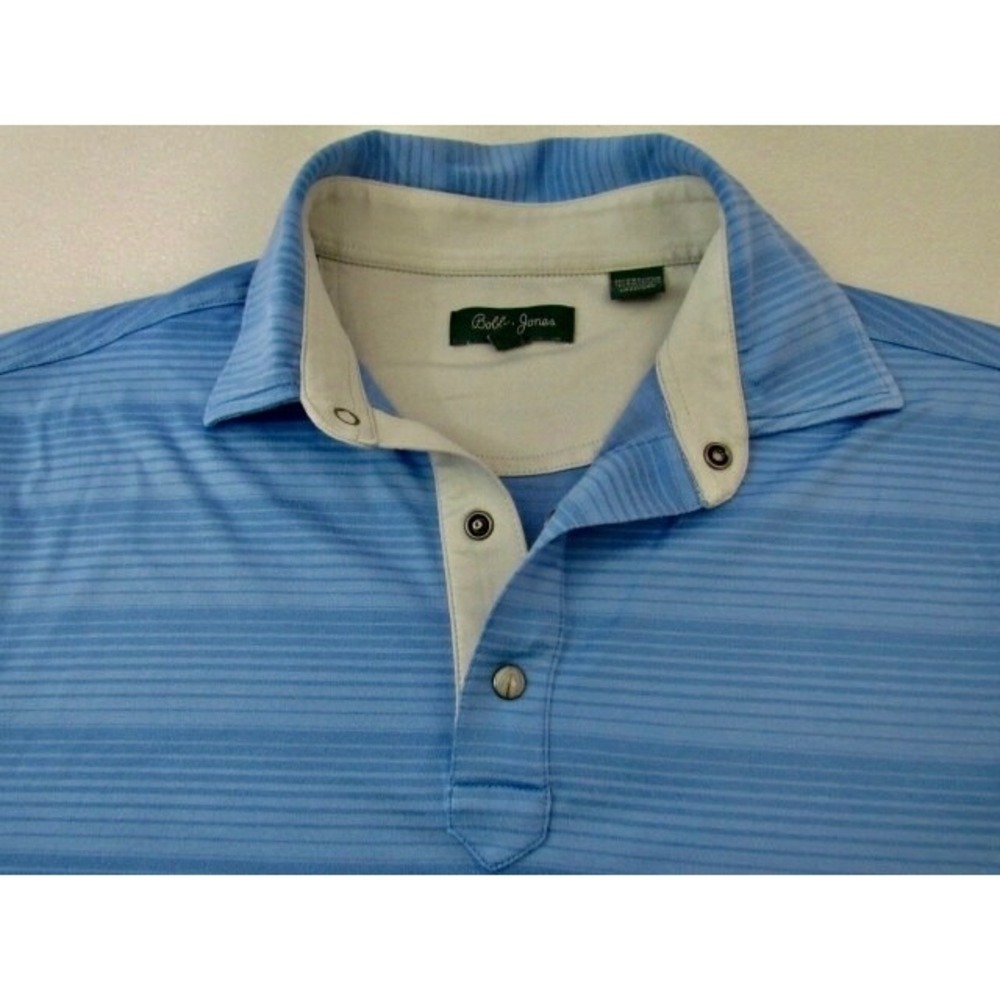 Bobby Jones Snap Button Golf Blue Polyester Blend Polo Shirt Size M